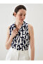 Lcwaikiki classic navy blue shirt collar patterned blouse