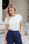 Women's Modal Combed Wide Crew Neck Off Shoulder Epaulette Short Sleeve T-Shirt Blouse-Cream - 4