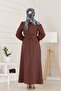 Henna Dress with Flounces and Belted Sleeves-Brown - 5