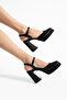Stylish and Comfortable Evening Dress Shoes - Black Satin - 11 cm Thick Heeled Shoes - 3