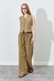 Women's Khaki Elastic Waist Palazzo Linen Trousers - 3