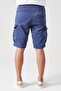 Men's Indigo Waist Ribbed Knitted Piece Dye Cargo Shorts - 7