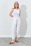 Women's Ecru Elastic Waist Carrot Cut Linen Trousers - 5