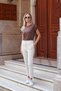 Women's Modal Combed Cotton Wide Crew Neck Off Shoulder Epaulette Short Sleeve T-Shirt Blouse-Brown - 2