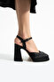 Stylish and Comfortable Evening Dress Shoes - Black Satin - 11 cm Thick Heeled Shoes