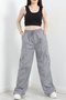Women's Oversize Parachute Fabric Cargo Pocket, Leg Clip, Baggy Trousers - 4