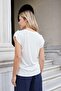 Women's Modal Combed Wide Crew Neck Off Shoulder Epaulette Short Sleeve T-Shirt Blouse-Cream - 7