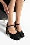 Stylish and Comfortable Evening Dress Shoes - Black Satin - 11 cm Thick Heeled Shoes - 2