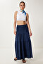 Flounced Summer Knitted Skirt Dark Blue Lcr0073 - 3