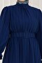 Henna Dress with Flounces and Belted Sleeves-Navy Blue - 4