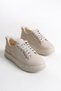 Quilelle Beige Women's Daily Lace-Up High Sole Sneaker Sports Shoes