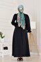 Henna Dress with Flounces and Belted Sleeves-Black - 5