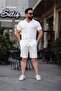 White Color Ottoman Fabric Slim Fit Men's Shorts - Shirt Bottom Top Set - 3