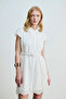 Embroidered Dress with Belt - White - 3
