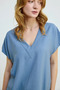 V-Neck Relaxed Cut Blouse - Blue - 3