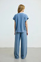V-Neck Relaxed Cut Blouse - Blue - 4