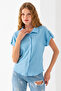 Women's Shirt Collar Short Sleeve Wrap Blouse Light Blue - 20270 - 2