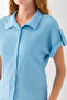 Women's Shirt Collar Short Sleeve Wrap Blouse Light Blue - 20270 - 7