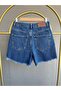 High Waist Comfortable Fit Fringed Leg Jean Denim Shorts - 4