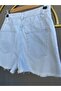 High Waist Comfortable Fit Fringed Leg Jean Denim Shorts - 4