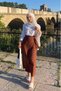 Linen Skirt with Bow Tie - Brown - 2