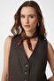 Brown Linen Blended Women's Tailor Vest - 5