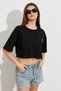 Women's Black Teddy Bear Embroidered Crop T-Shirt Ats8700 - 2