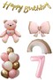 Pink Teddy Bear Age Balloon Rainbow Themed Baby Girl Concept Birthday Party Set Ornament