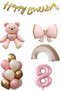 Pink Teddy Bear Age Balloon Rainbow Themed Baby Girl Concept Birthday Party Set Ornament - 2