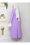 Women's Standard Collar Buttoned Fixed Belted Loose Sleeve Hijab Dress - 3