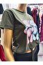 Crew Neck Bear Printed Women's T-Shirt with Elastic Waist Drawstring - 3