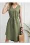 Women S Summer V-Neck Sleeveless Midi Dress with Tie-Up Waist - Relaxed Fit Casual Dress - 2