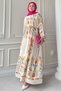 Mixed Tropical Pattern Beige Viscose Dress - 2