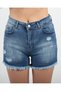 Dark Blue High Waist Ripped Detailed Denim Shorts