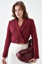 Burgundy Double Breasted Crop Blazer Jacket - 3