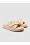 Beige Women's Slippers with Straw Detail - 3