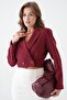Burgundy Double Breasted Crop Blazer Jacket - 5