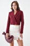Burgundy Double Breasted Crop Blazer Jacket - 6
