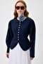 Navy Blue Natural Textured Waist Accent Lace up Jacket - 2