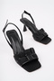 Lusia Model Black Linen Women's Thin Heeled Daily Outdoor Shoes - 4