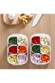 A lidded refrigerator food storage container with 6 removable drain baskets; white plastic food container. - 3