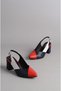 Seç 813 Women's Shoes with Genuine Leather Heels (Heel: 7.5 cm) White-Red-Dark Blue