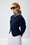 Navy Blue Natural Textured Waist Accent Lace up Jacket - 6