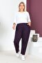 Women's Large Size Comfort Model Elastic Waist Pocket Lycra and Comfortable Fit Wide Leg Pants - 2