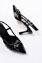 Inf-2300 Black Patent Leather Daily Open Back Bow Heeled Shoes - 4