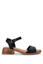 Women's Genuine Leather Black Leather Heeled Sandals