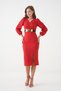 Women's Design Belted Crepe Fabric Slit Short Sleeve Midi Length Double Breasted Red Evening Dress 074 - 2
