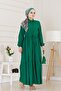 Shirt Collar Waist Tunneled Sare Dress-Emerald Green - 3