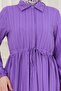 Shirt Collar Waist Tunneled Sare Dress-Purple - 4