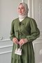 Crepe Khaki Suit with Ribbon Lace Detail Skirt - 4
